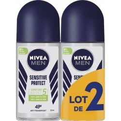 NIVEA MEN Déodorant bille homme Anti-transpirant Sensitive Protect lot de 2 roll-on
