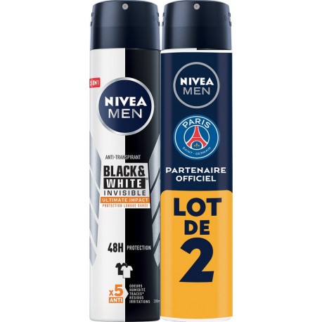 NIVEA MEN Déodorant spray homme Anti-traces Black & White Ultimate Impact lot de 2 400ml