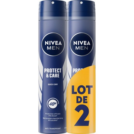 NIVEA MEN Déodorant spray homme Anti-transpirant Protect & Care lot de 2 sprays