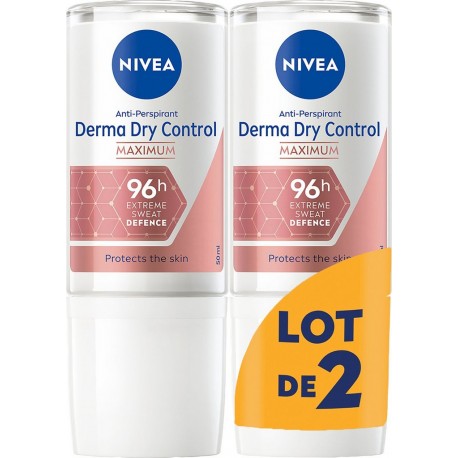 NIVEA Déodorant à Bille Anti-Transpirant Derma Dry Control lot de 2 flacons