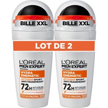 MEN EXPERT Déodorant bille homme Anti-Transpirant Extreme Sport Hydra Energetic lot de 2 roll-on