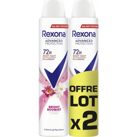 REXONA Déodorant spray Anti-transpirant 72h Bright Bouquet lot de 2 sprays