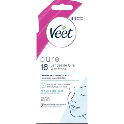 VEET Bandes de cire Froide Visage Peau Sensible Easy Grip Huile d'Amande 16 bandes de cires