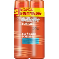 GILLETTE Gel à Raser Peau Sensible Homme Huile d'Amande Douce 5Xaction Fusion 5 les 2 bombes de 200ml