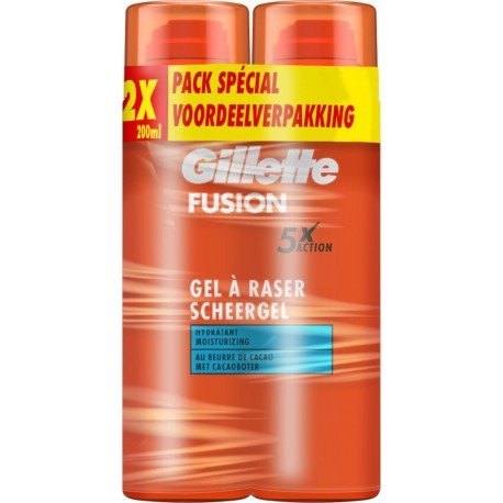 GILLETTE Gel à Raser Peau Sensible Homme Huile d'Amande Douce 5Xaction Fusion 5 les 2 bombes de 200ml