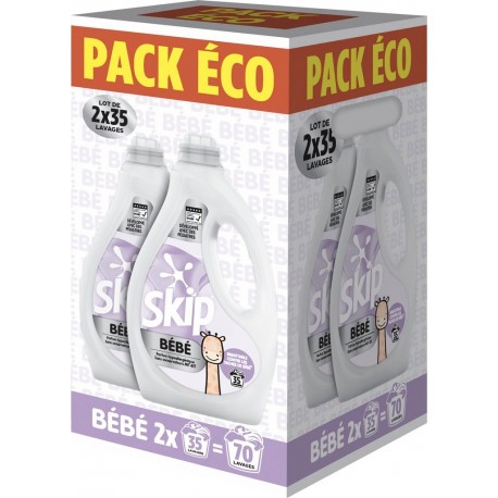 SKIP Lessive Bébé Parfum Hypoallergénique pack de 2 bidons