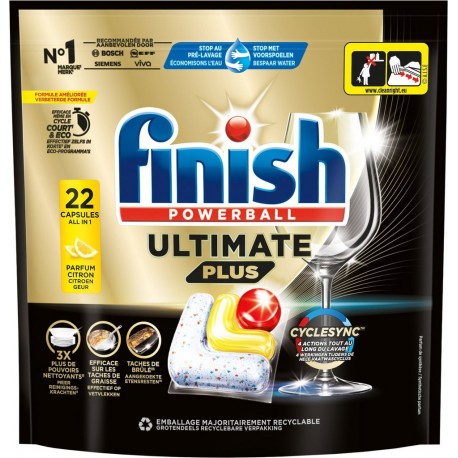FINISH Capsules Lave-vaisselle Citron Ultimate Plus pack de 22 capsules