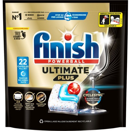 FINISH Tablettes Lave-vaisselle Ultimate Plus au Bicarbonate 22 tablettes
