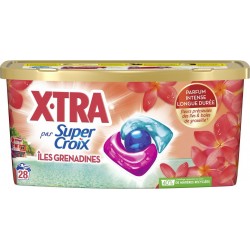 SUPER CROIX PAR X.TRA Lessive capsules Îles Grenadines Fleurs Précieuse des îles & Baies de Groseille 28 capsules