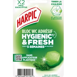 HARPIC Bloc WC Adhésif Hygienic Fresh Brise Pin Eucalyptus 1 étui de 2 bloc