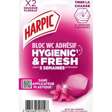 HARPIC Bloc WC Adhésif Hygienic Fresh Floral Brise Douceur 1 étui de 2 bloc