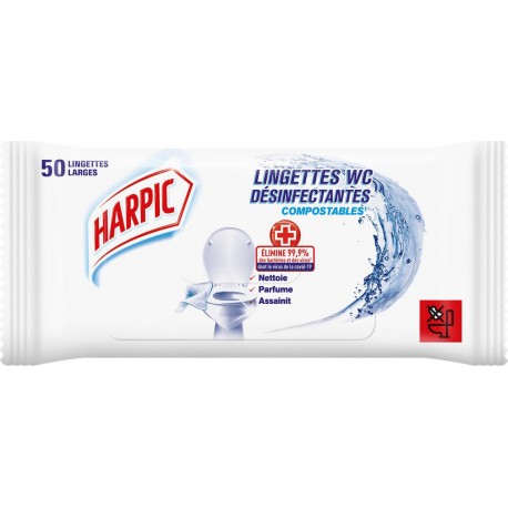 HARPIC Lingettes Désinfectantes Larges Compostables 50 lingettes