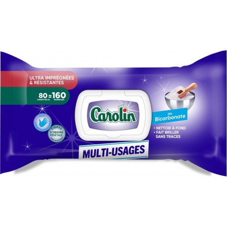 CAROLIN Lingettes Résistante Multi-Usages au Bicarbonate le paquet 80 lingettes