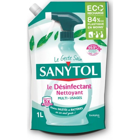SANYTOL Nettoyant Ménager Recharge Désinfectant Multi-Usages Eucalyptus la recharge 1L