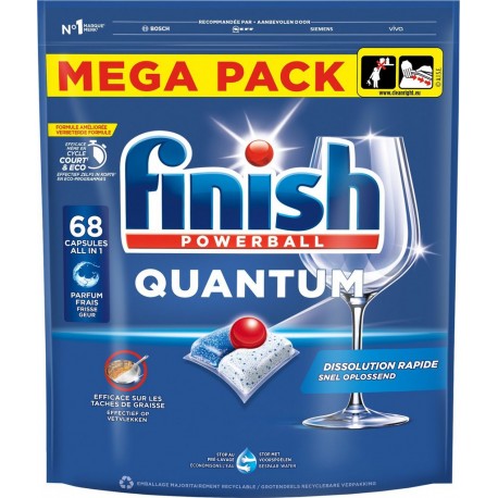 FINISH Capsules Lave-vaisselle Quantum Powerball All in One pack de 68 capsules