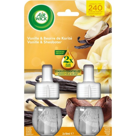 AIR WICK Désodorisant Recharge Diffuseur Huile Essentielle Vanille et Beurre Karité lot de 2 recharges de 19ml