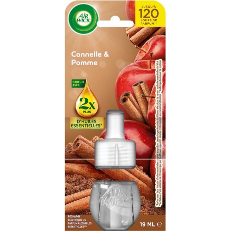 AIR WICK Désodorisant Recharge Électrique Cannelle et Pomme lot de 2 recharges de 19ml