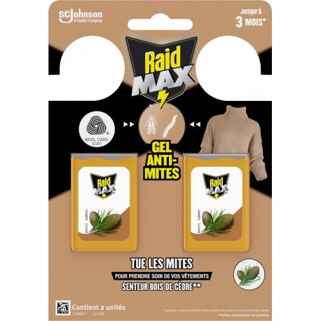 RAID Anti-Mites Gel Parfum Bois de Cèdre Max 2 gels anti-mites