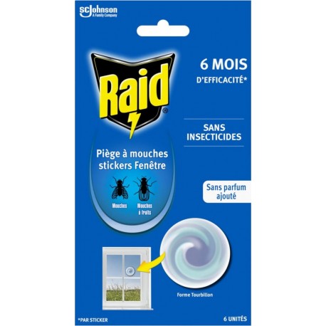 RAID Anti-Mouches Sticker Piège Fenêtre Sans Parfum les 6 stickers