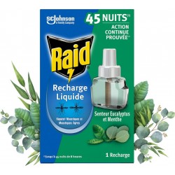 RAID Anti-Moustiques Recharge Répulsif Senteur Eucalyptus et Menthe Action Continue la recharge