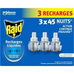 RAID Anti-Moustiques Répulsif Recharge Liquide Sans Parfum Action Continue lot de 3 recharge
