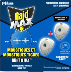RAID Anti-Moustiques Recharges Moustiques et Moustiques Tigres Sans Parfum Night & Day 2 recharges 54ml