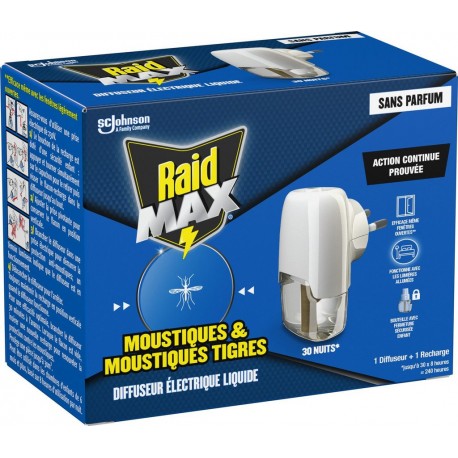 RAID Anti-Moustiques Diffuseur et Recharge Électrique Liquide Sans Parfum Action Continue le paquet avec 1 diffuseur + recharge