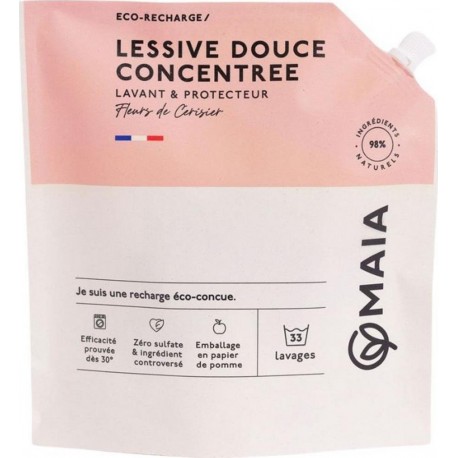 MAIA Lessive eco-recharge universelle concentré fleurs de cerisier le bidon de 1l 33 lavages