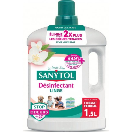 SANYTOL Désinfectant Linge Anti-Odeurs Parfum Fleurs Blanches le bidon de 1,5L