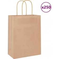 Vidaxl Sacs En Papier 250 Pcs Avec Poignées Marron 21x11x28 Cm