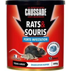 Caussade Rats & Souris 300 Grs , 12x25grs Flocoumafen, Efficacité Radicale