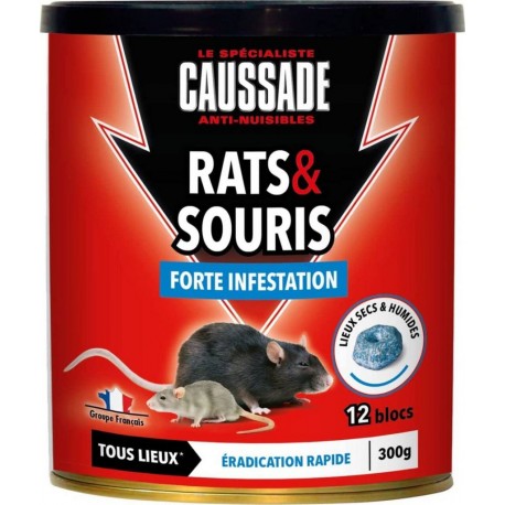 Caussade Rats & Souris 300 Grs , 12x25grs Flocoumafen, Efficacité Radicale