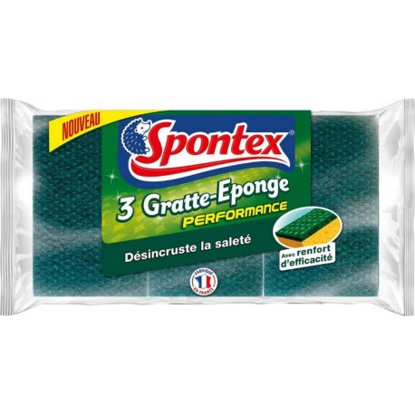 Spontex Gratte-Eponge Performance Par 3 (lot de 3 soit 9 éponges)