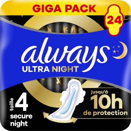 ALWAYS ULTRA NIGHT SERVIETTES SANITAIRES ULTRA MINCE NUIT T4 x24