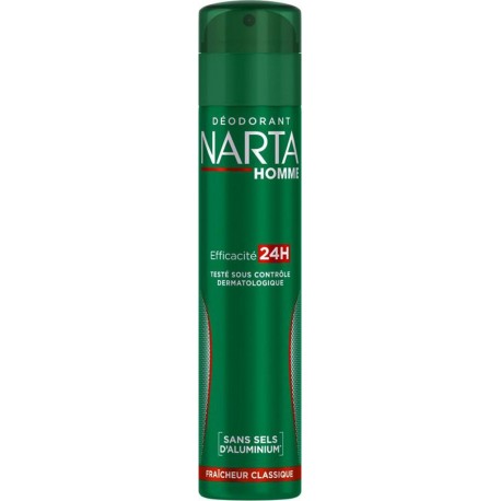 Narta Homme Spray Déodorant Efficacité 24h Fraîcheur Classique 200ml (lot de 4)