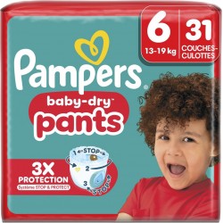 PAMPERS Couches Culottes Bébés Baby-Dry Pants 13-19Kg Taille 6 31 couches culottes
