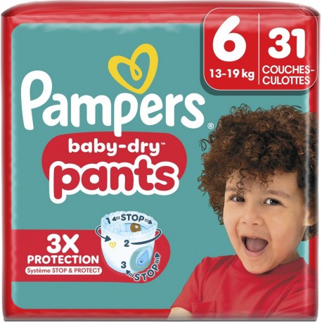 PAMPERS Couches Culottes Bébés Baby-Dry Pants 13-19Kg Taille 6 31 couches culottes