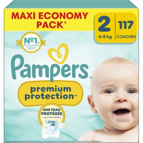 PAMPERS Couches Bébés Prenium Protection 4-8Kg Taille 2 117 couches