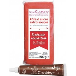 SCRAPCOOKING Pâte À Sucre De Couverture Rouge 200 G + Stylo Chocolat