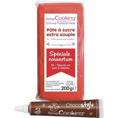 SCRAPCOOKING Pâte À Sucre De Couverture Rouge 200 G + Stylo Chocolat