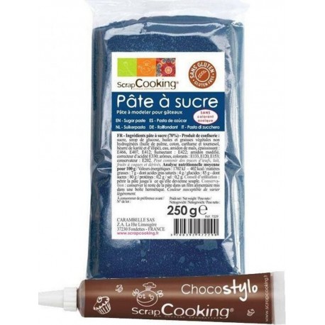 SCRAPCOOKING Pâte À Sucre Bleu Foncé 250 G + Stylo Chocolat