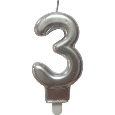 PARIS PRIX Bougie D'anniversaire chiffre 3 7cm Argent