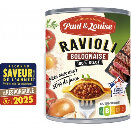 PAUL & LOUISE Plat Cuisiné Ravioli Bolognaise 100% Boeuf