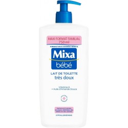 MIXA BEBE Lait de toilette bébé Nettoie et hydrate Corps et visage à la Vitamine E et à l'Huile d'Amande Douce Très Doux Hypoall