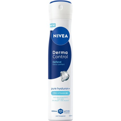 NIVEA Déodorant Spray Anti-transpirant Efficacité 72h Derma Control Defend Extra Comfort Anti-démangeaisons 0% Alcool