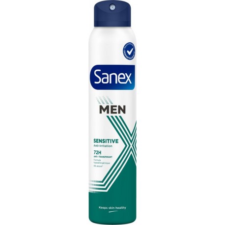 SANEX Déodorant Homme Sensitive Anti-irritation Anti-transpirant 72h Hypoallergénique 0% Alcool