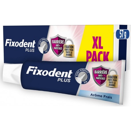 FIXODENT Crème fixative Pour Prothèses Totales et Partielles Avec Embout Fin Barrière Anti-Particules Fixation Forte Toute la Jo
