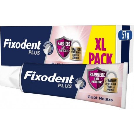 FIXODENT Crème adhésive pour prothèses totales et partielles Barrière Anti-Particules Fixation Forte pour toute la journée avec