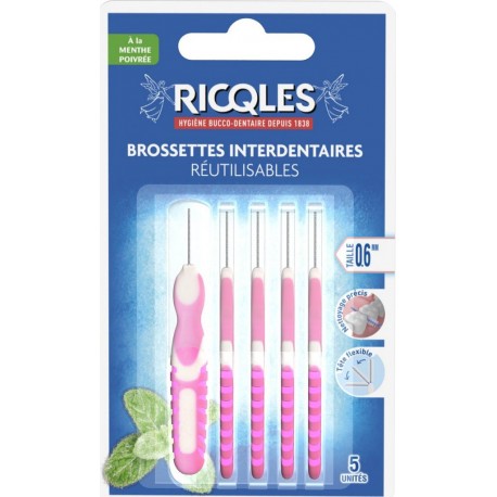 RICQLES Brossettes Interdentaires Réutilisables Tête Flexible Nettoyage Précis Taille 0.6 mm