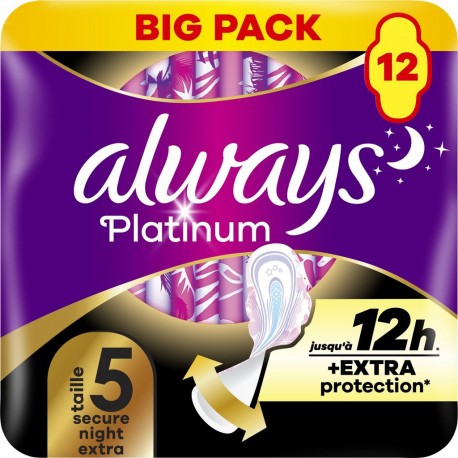 ALWAYS Serviettes Hygièniques Avec Ailettes Nuit Taille 5 Platinum Secure Night Extra